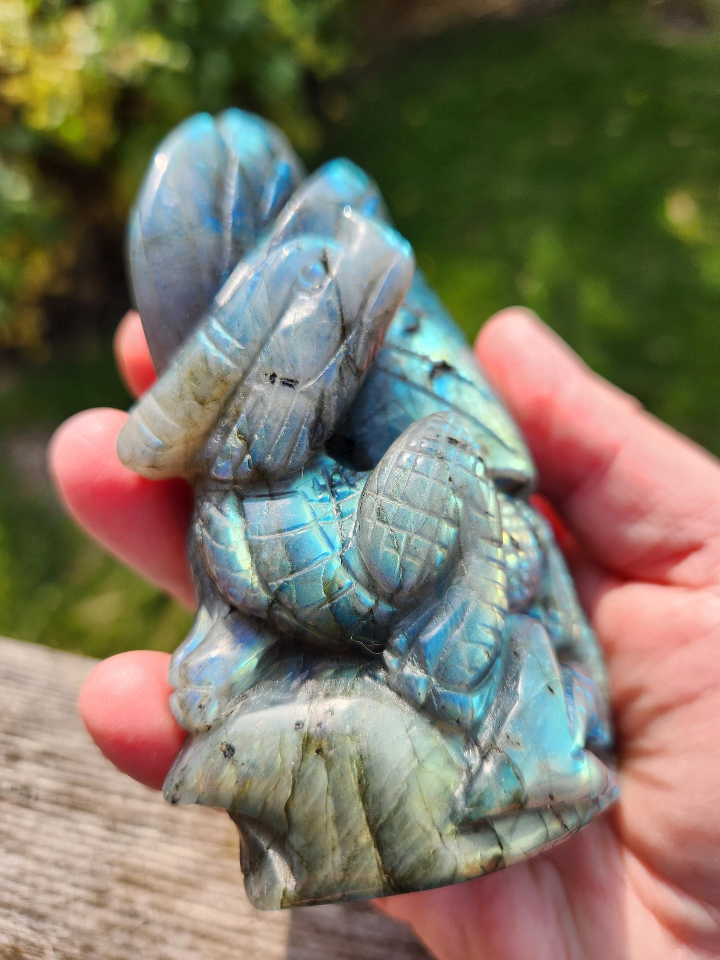 Very Unique & Rare Labradorite Carved Dragon Crystal with flash, DnD