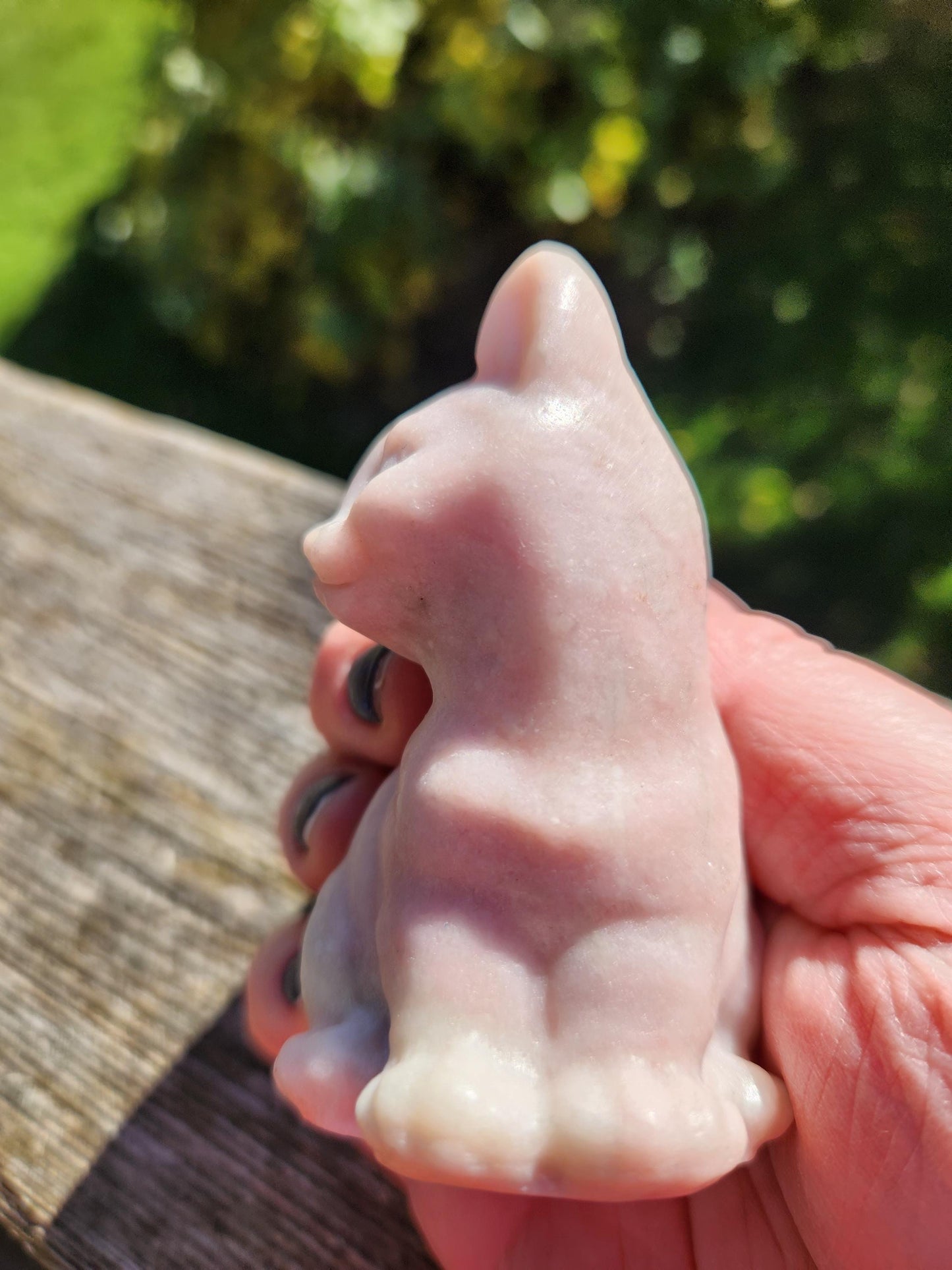 Pink Opal Carved Sitting Cat