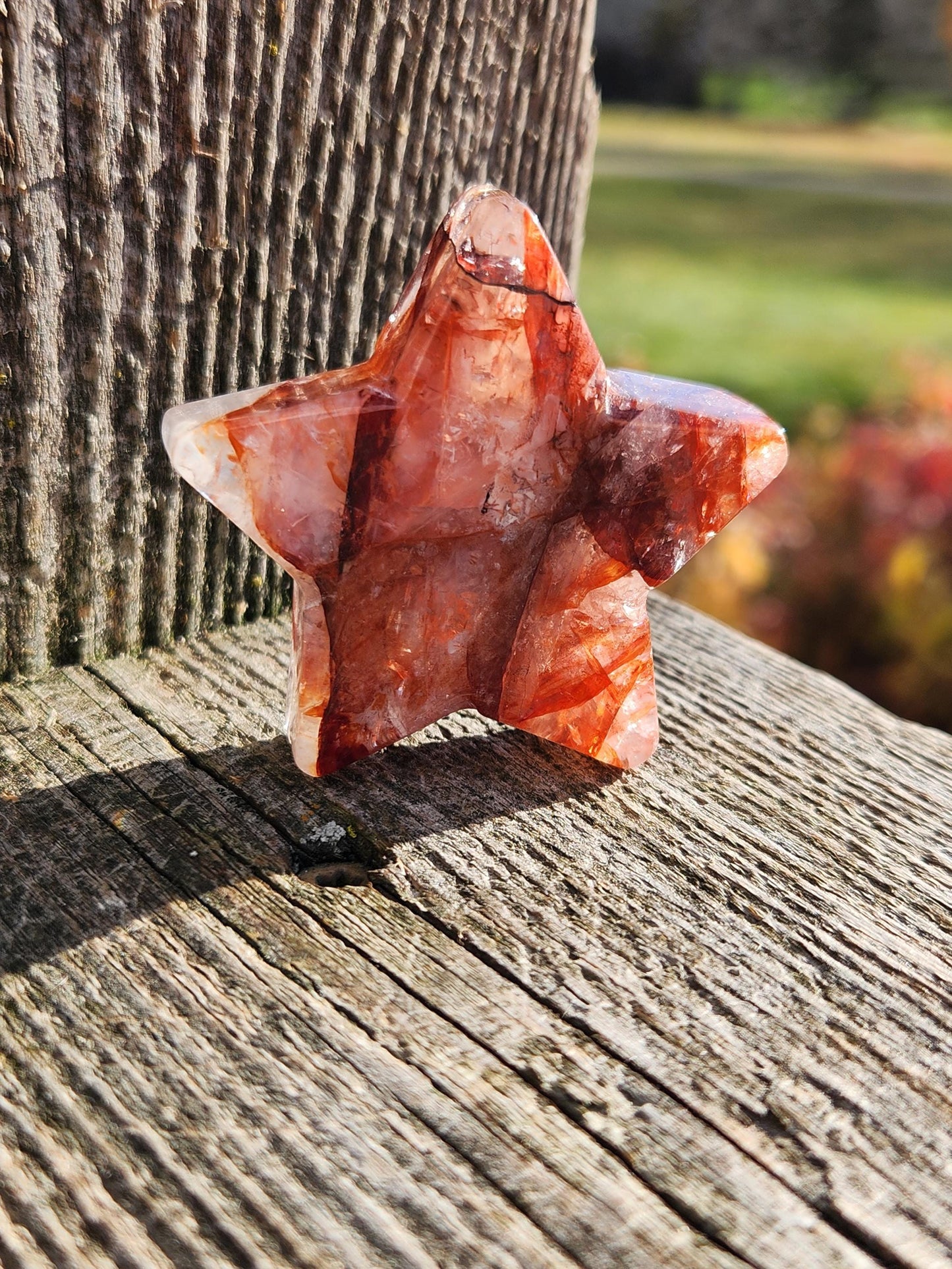 Fire Quartz Crystal Small Star, High Polish Pocket Stone
