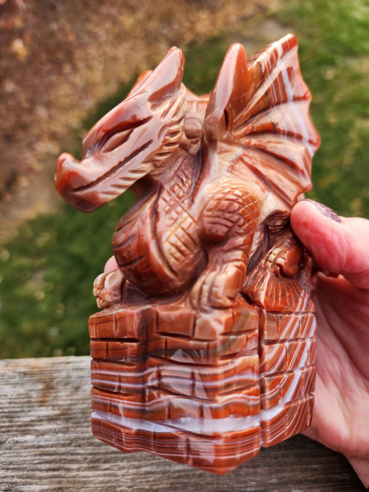 Banded Carnelian Agate Crystal Dragon: DnD, Fire Dragon