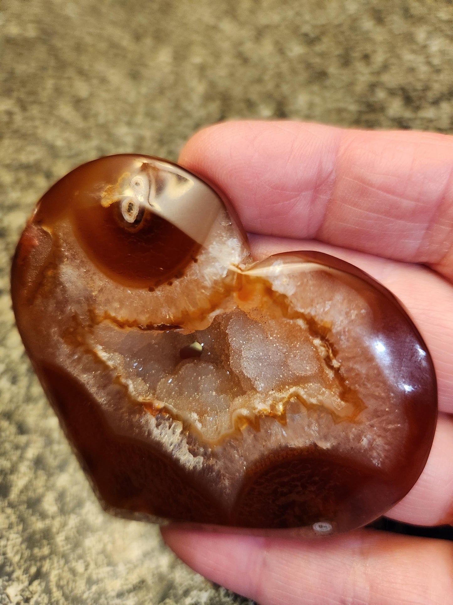 Carnelian Agate Heart with Druzy Center Natural Crystal