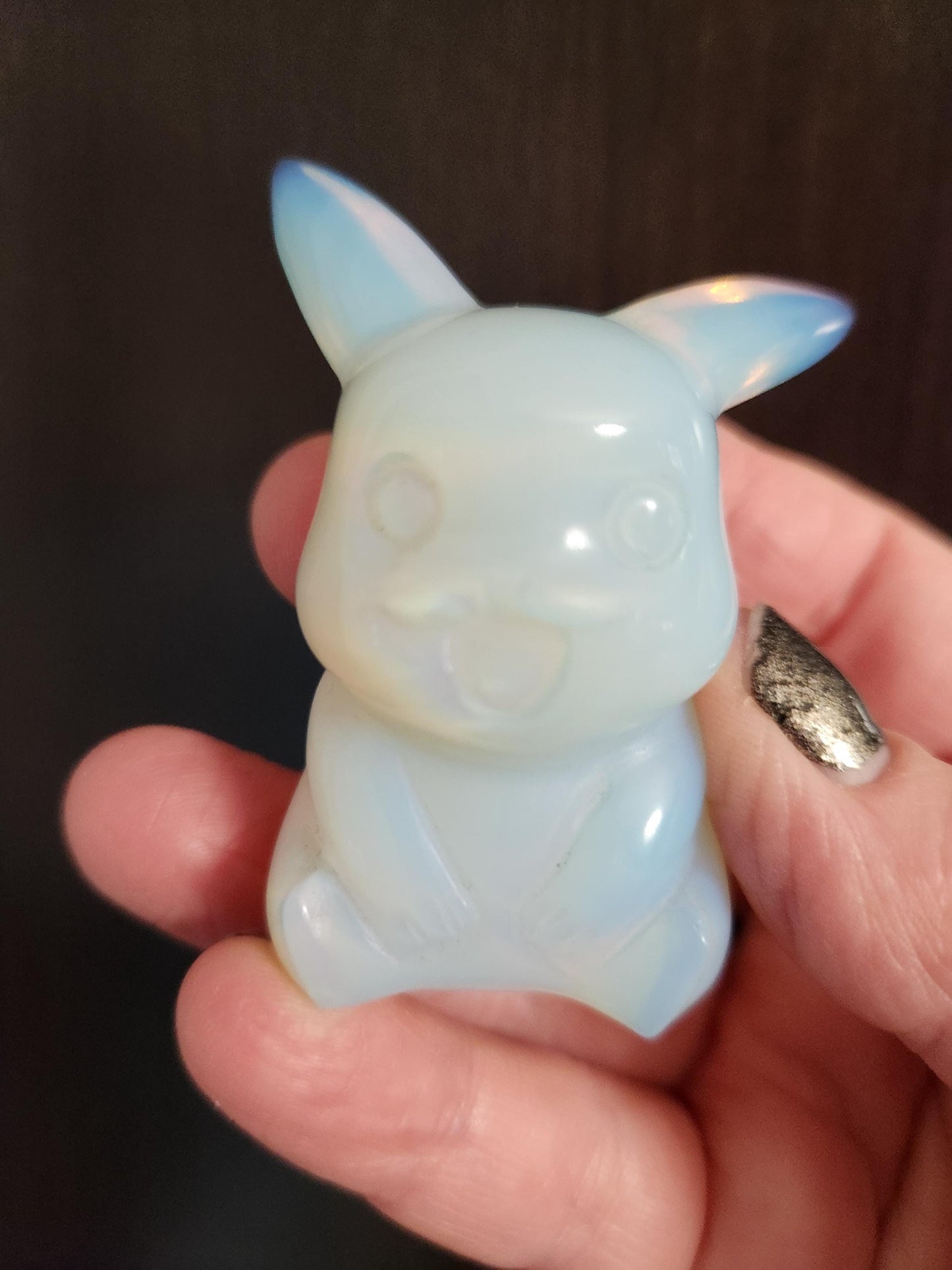 Opalite Pikachu Figurine: High Polish Crystal Carving, Pokémon