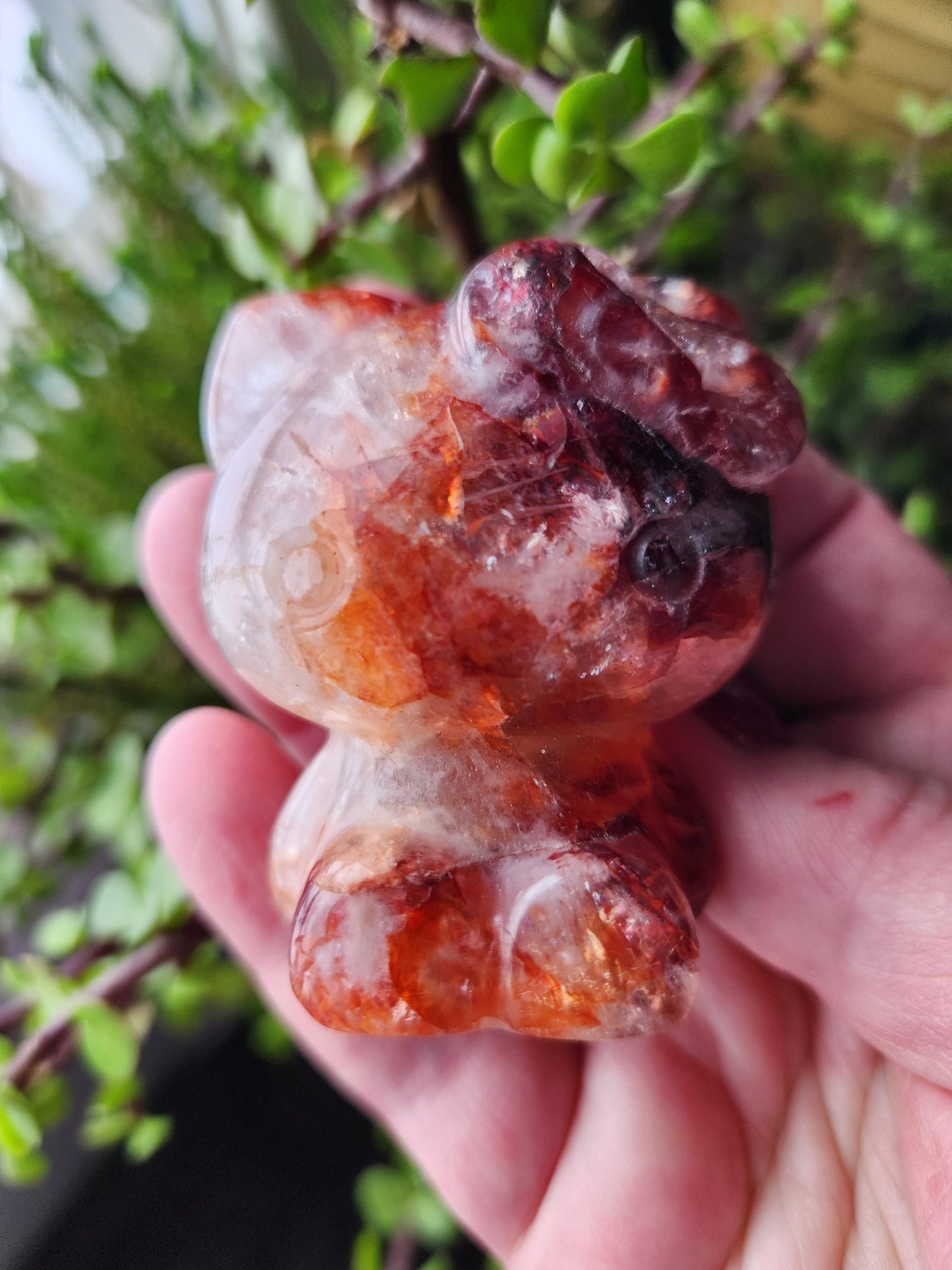 Carved Fire Quartz Hello Kitty Crystal Stone: Natural Healing Decor