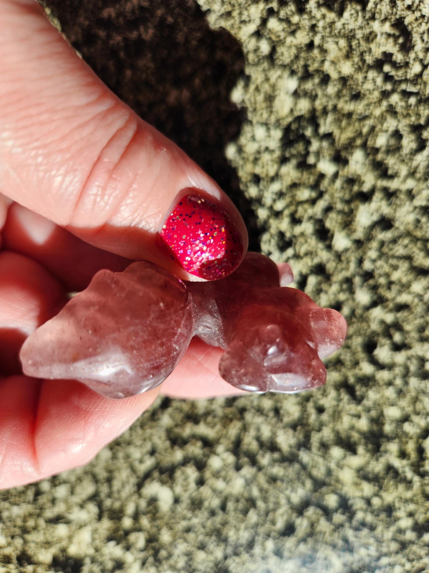 Strawberry Quartz Carved Squirrel: Natural Crystal Figurine