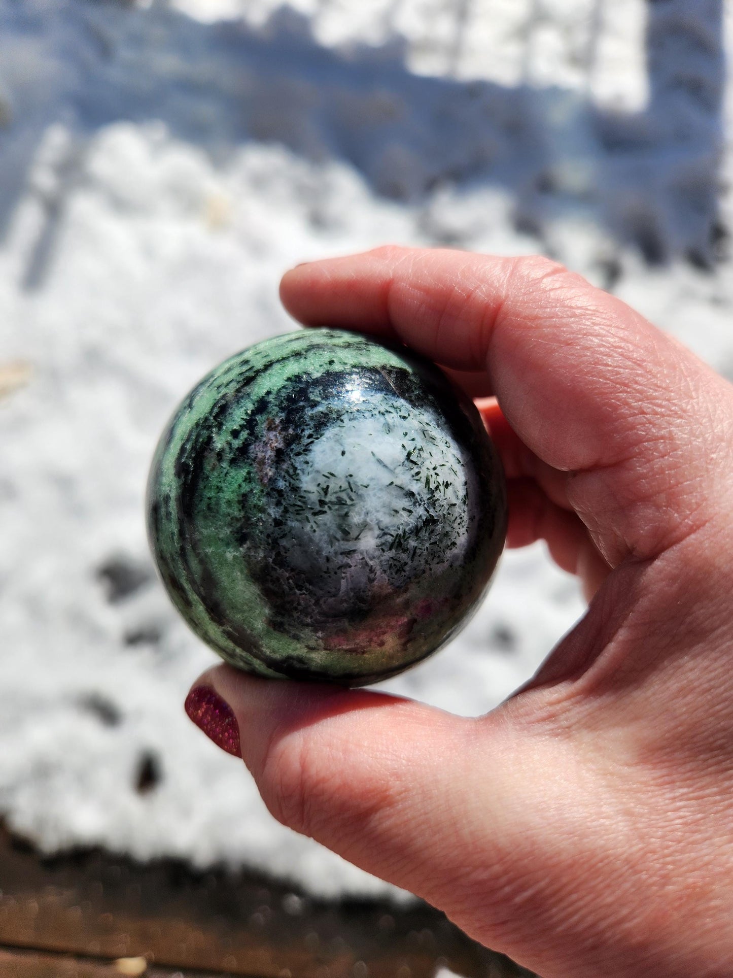 Ruby Zoisite Crystal Sphere, Anyolite