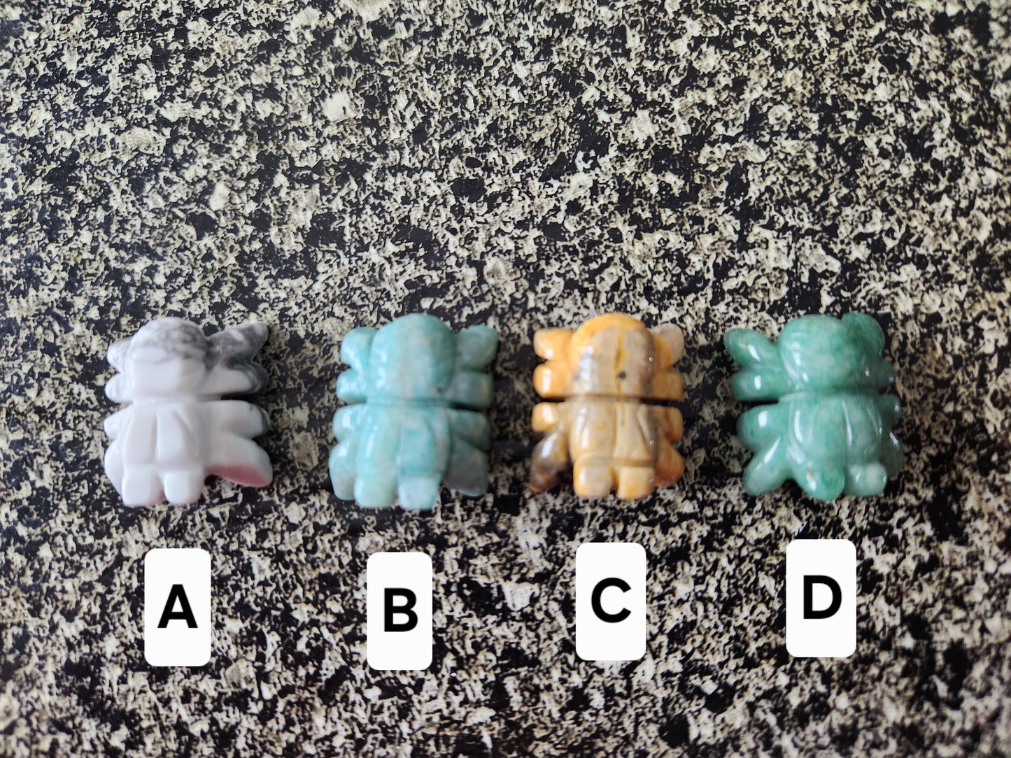 Mini Crystal Spider: Howlite, Amazonite, Crazy Lace Agate, or Green Aventurine, One