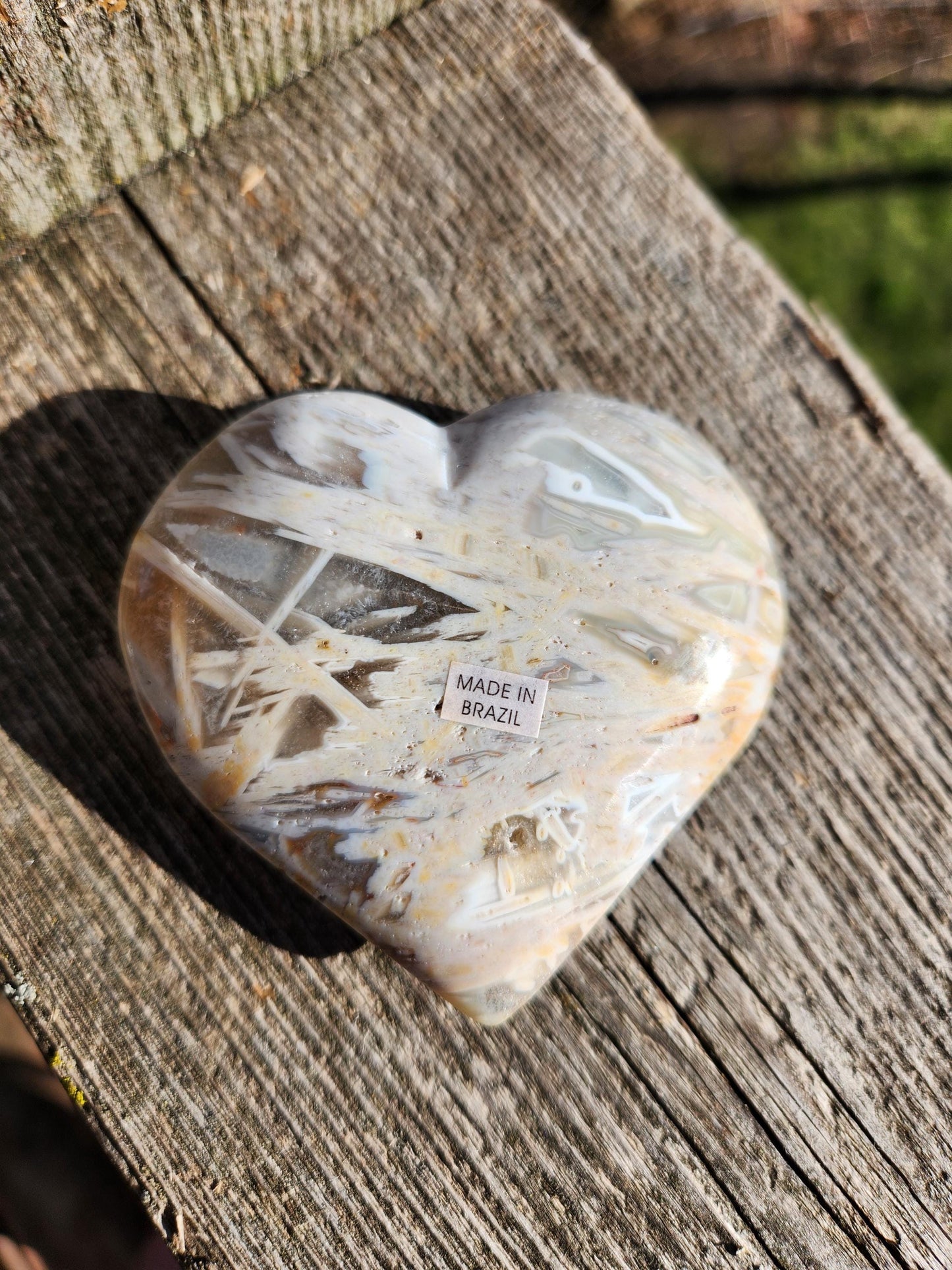 High Polished Bahia Jasper Crystal Heart, Hand Sized