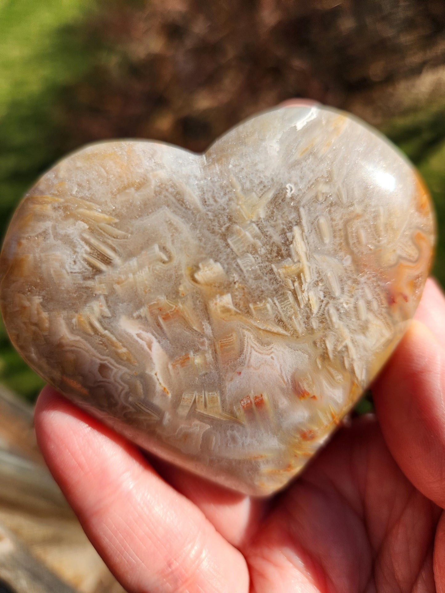 High Polished Bahia Jasper Crystal Heart, Hand Sized