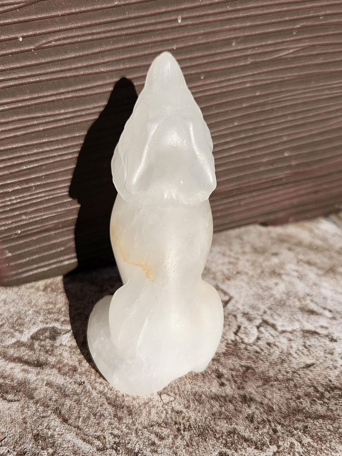 Carved Clear Quartz Jasper Howling Wolf Crystal with Golden Healer Inclusions, All Natural Crystal
