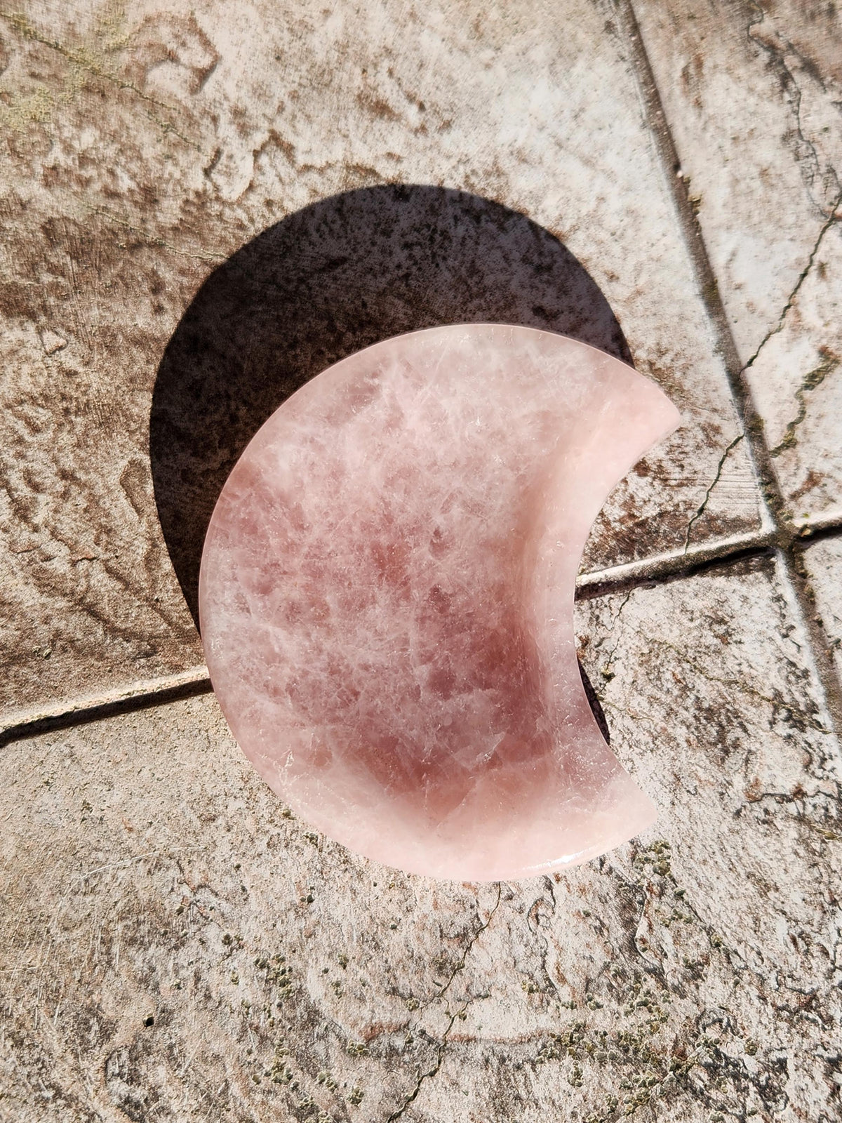 Rose Quartz Half Moon Crystal Shallow Bowl Or Dish: Decorative Small Tray