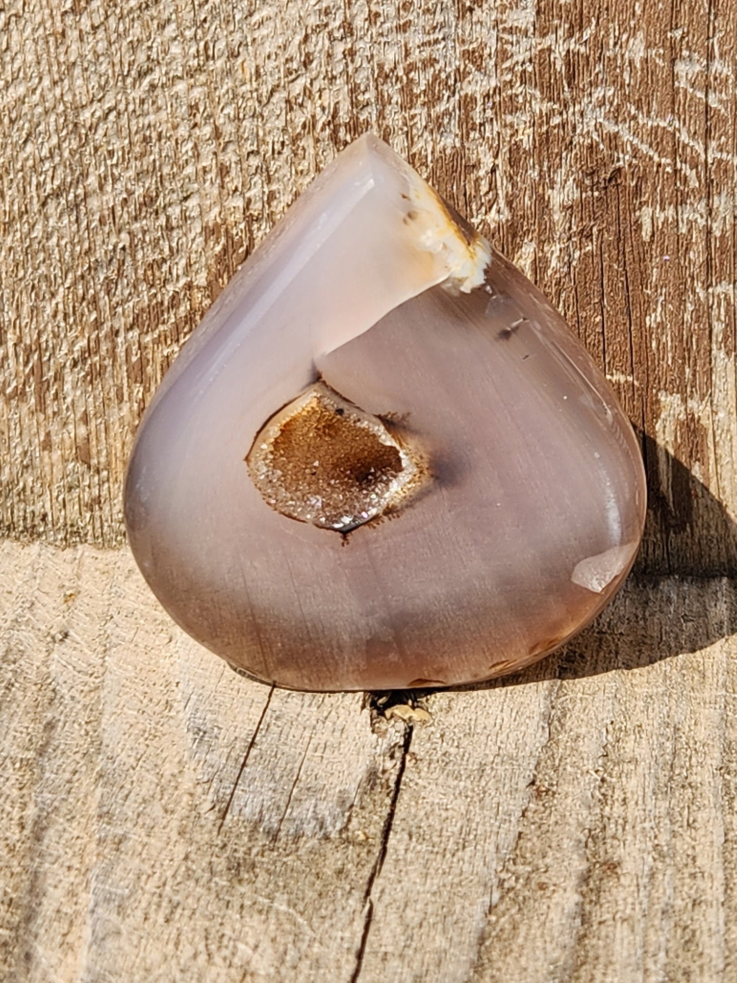 Stunning Little Druzy Agate Crystal Flame with a Druzy Cave or Portal that goes all the way through!