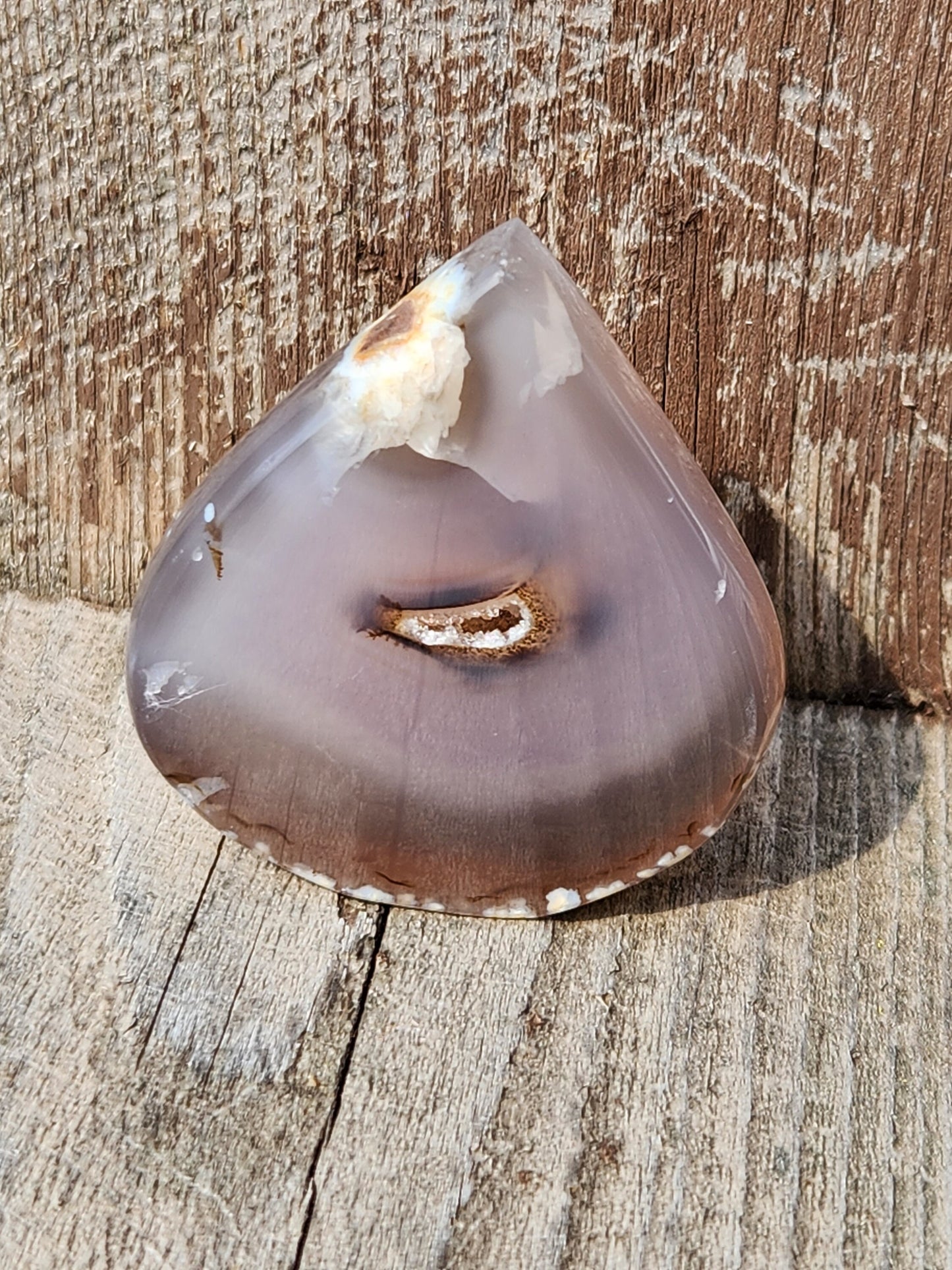 Stunning Little Druzy Agate Crystal Flame with a Druzy Cave or Portal that goes all the way through!