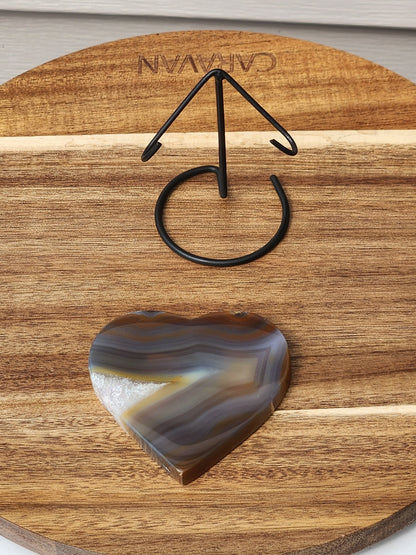 Beautiful High Buttery Polished Druzy Agate Crystal Rock Heart Slice on metal stand