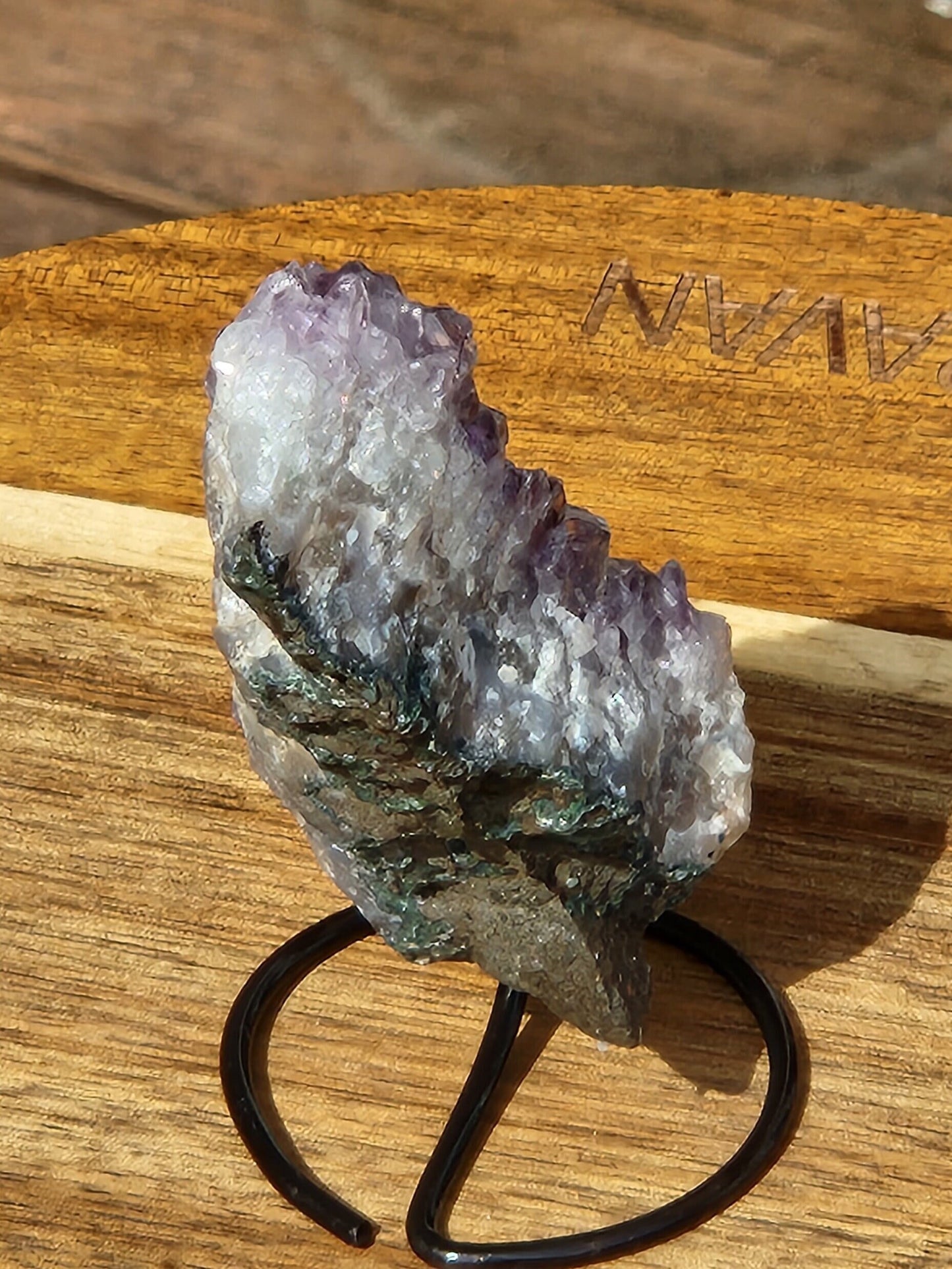 Beautiful Purple Amethyst Crystal Free Form with metal stand