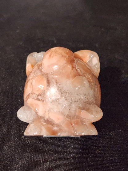 Super Cute Jiggly Puff with High Polish in Brecciated Sakura Pink Agate with Quartz & Druzy, Pokemon