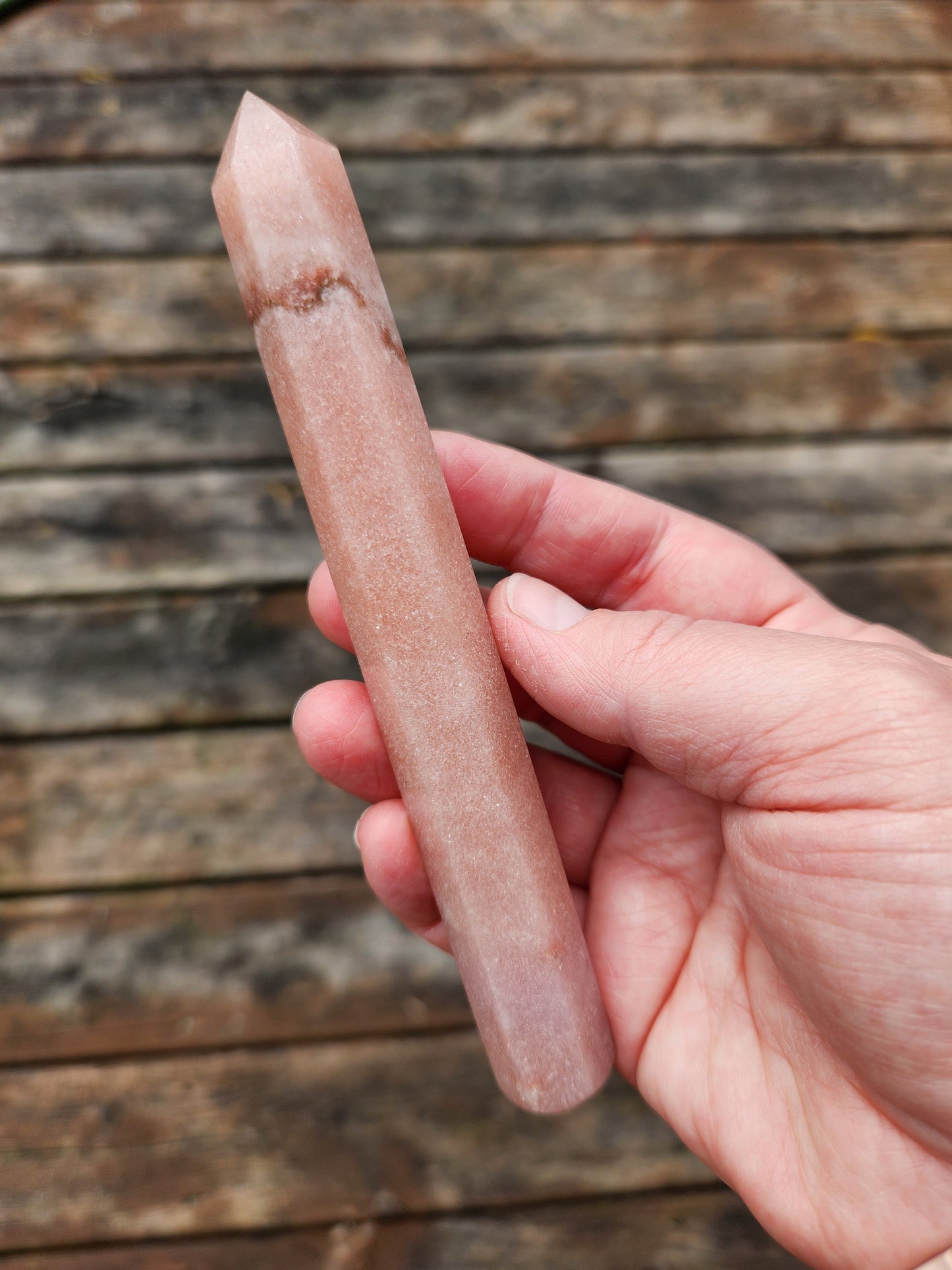 Sparkly Pink Amethyst Crystal Wand with Banding - Heart Chakra