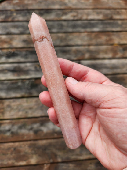 Sparkly Pink Amethyst Crystal Wand with Banding - Heart Chakra