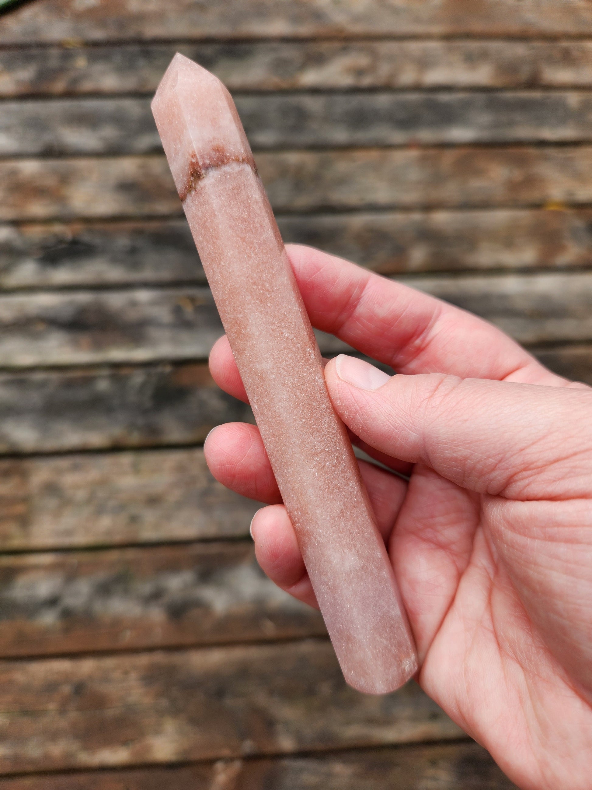 Sparkly Pink Amethyst Crystal Wand with Banding - Heart Chakra