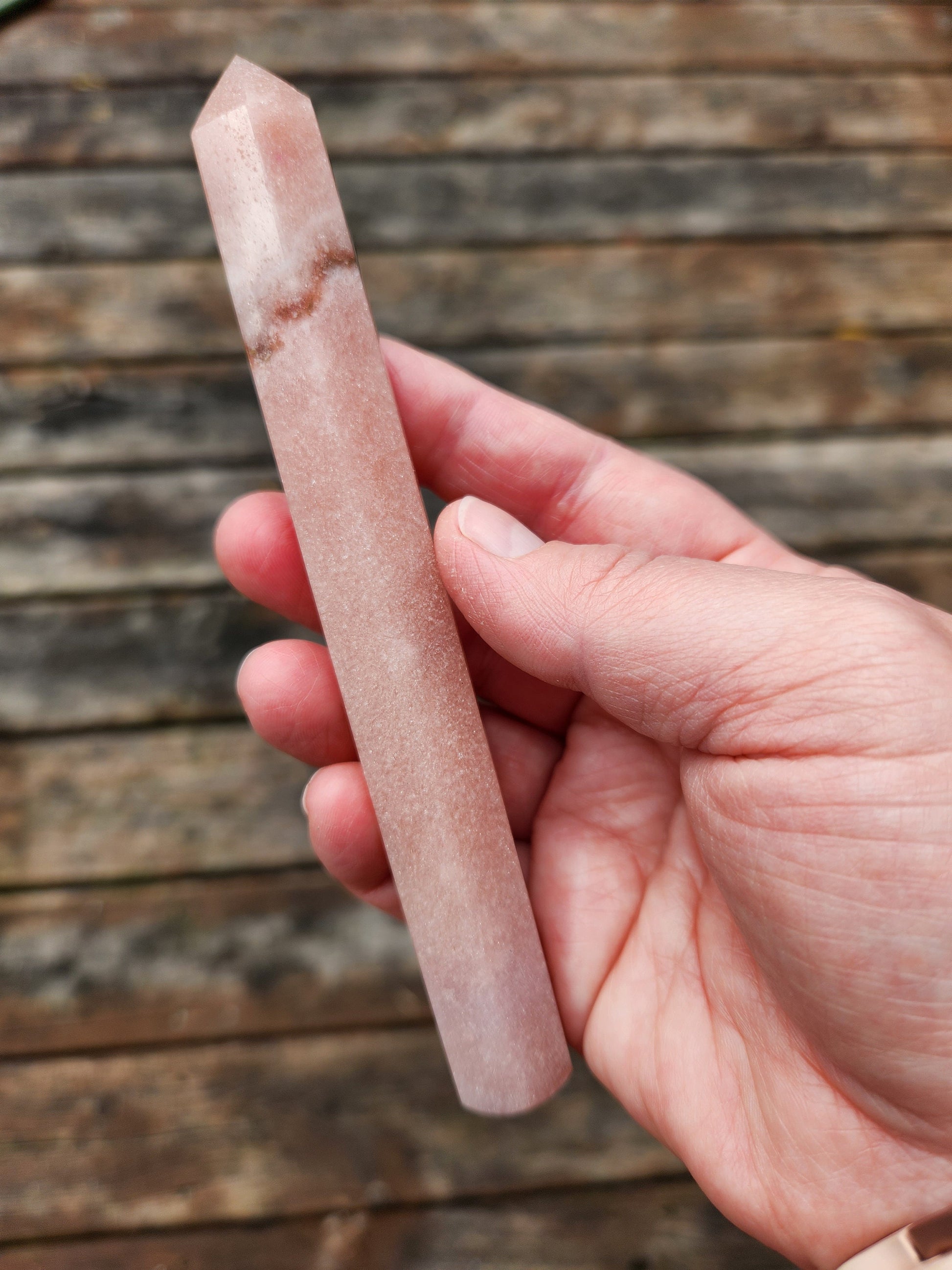 Sparkly Pink Amethyst Crystal Wand with Banding - Heart Chakra