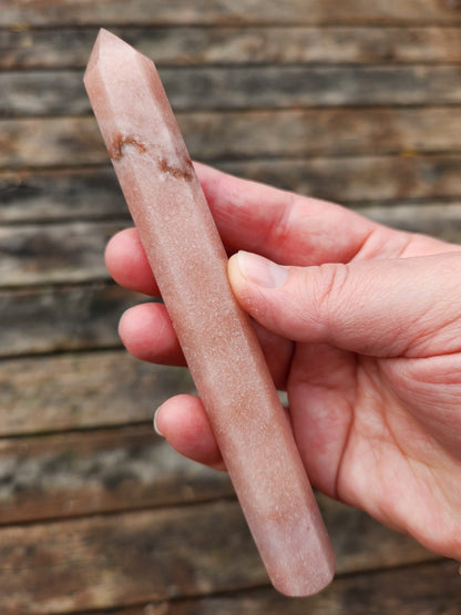 Sparkly Pink Amethyst Crystal Wand with Banding - Heart Chakra