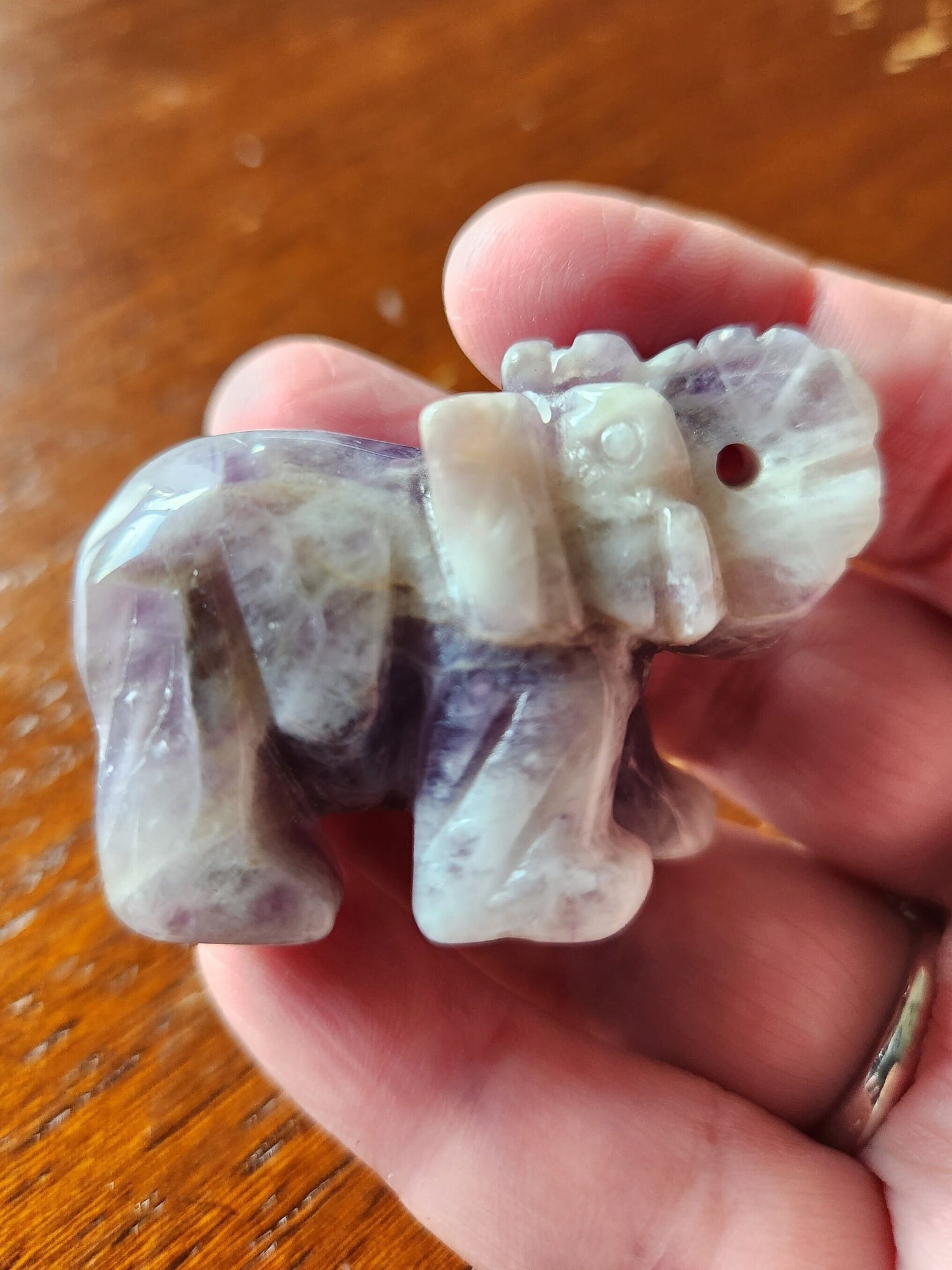 Carved Dream Amethyst Elephant: Tiny Crystal Figurine