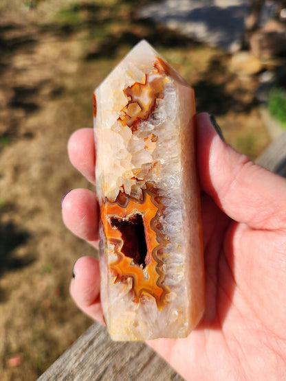 Beautiful Druzy Carnelian Crystal Chunky Tower with caves