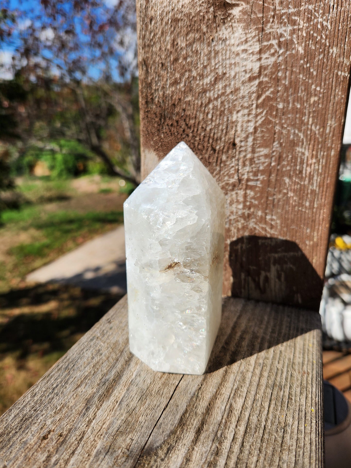 Gorgeous Unique White Druzy Agate Crystal Rock Tower Rainbows