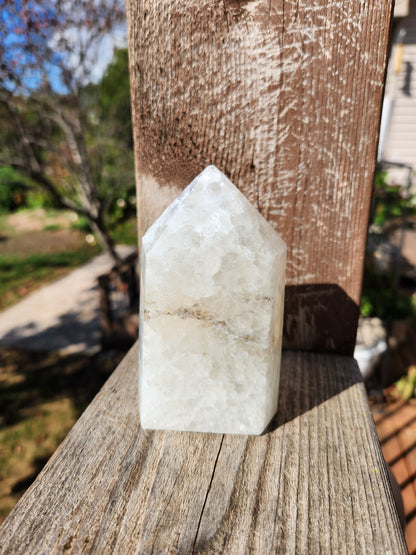 White Druzy Agate Crystal Tower with Rainbows