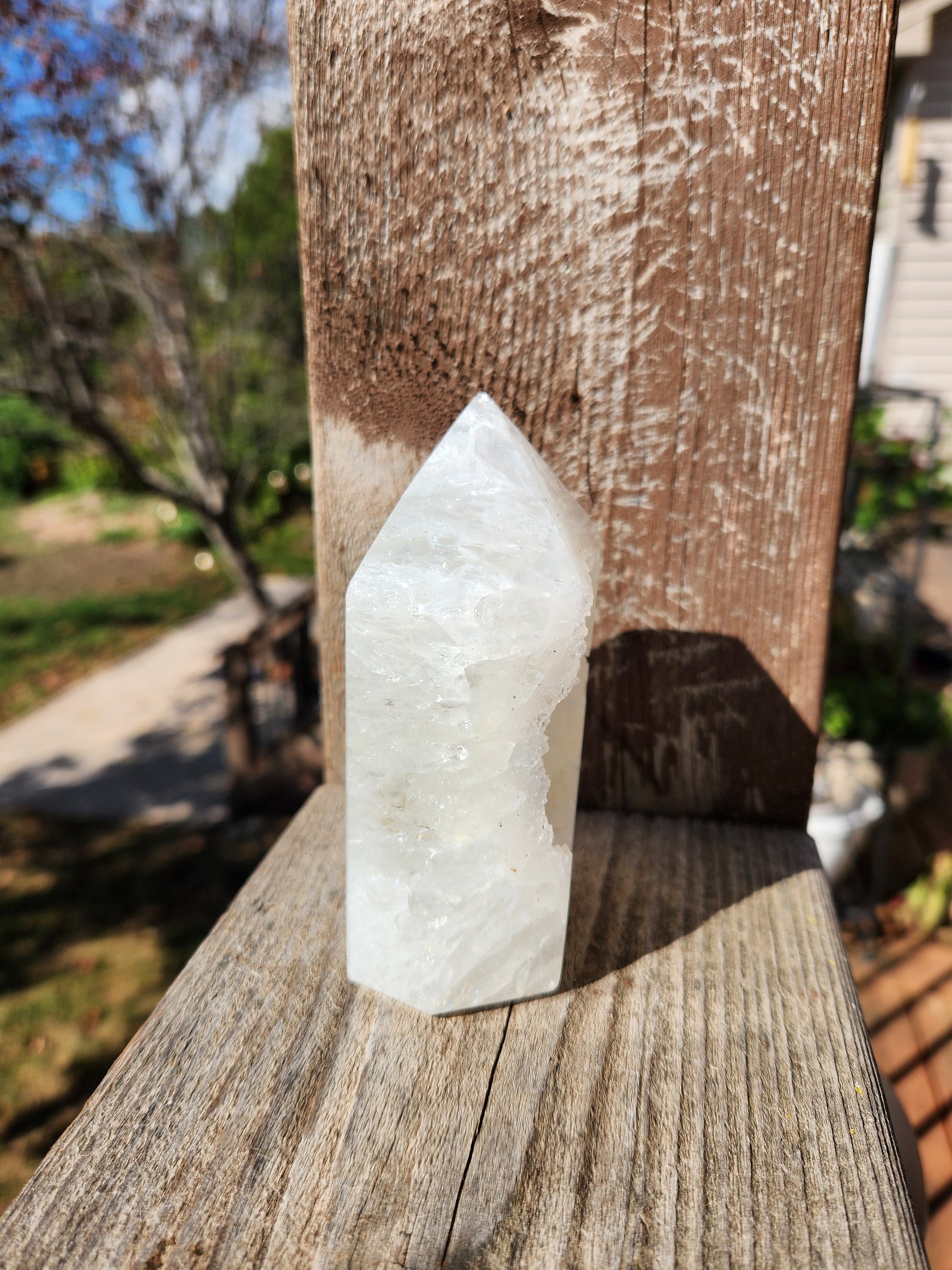 White Druzy Agate Crystal Tower with Rainbows