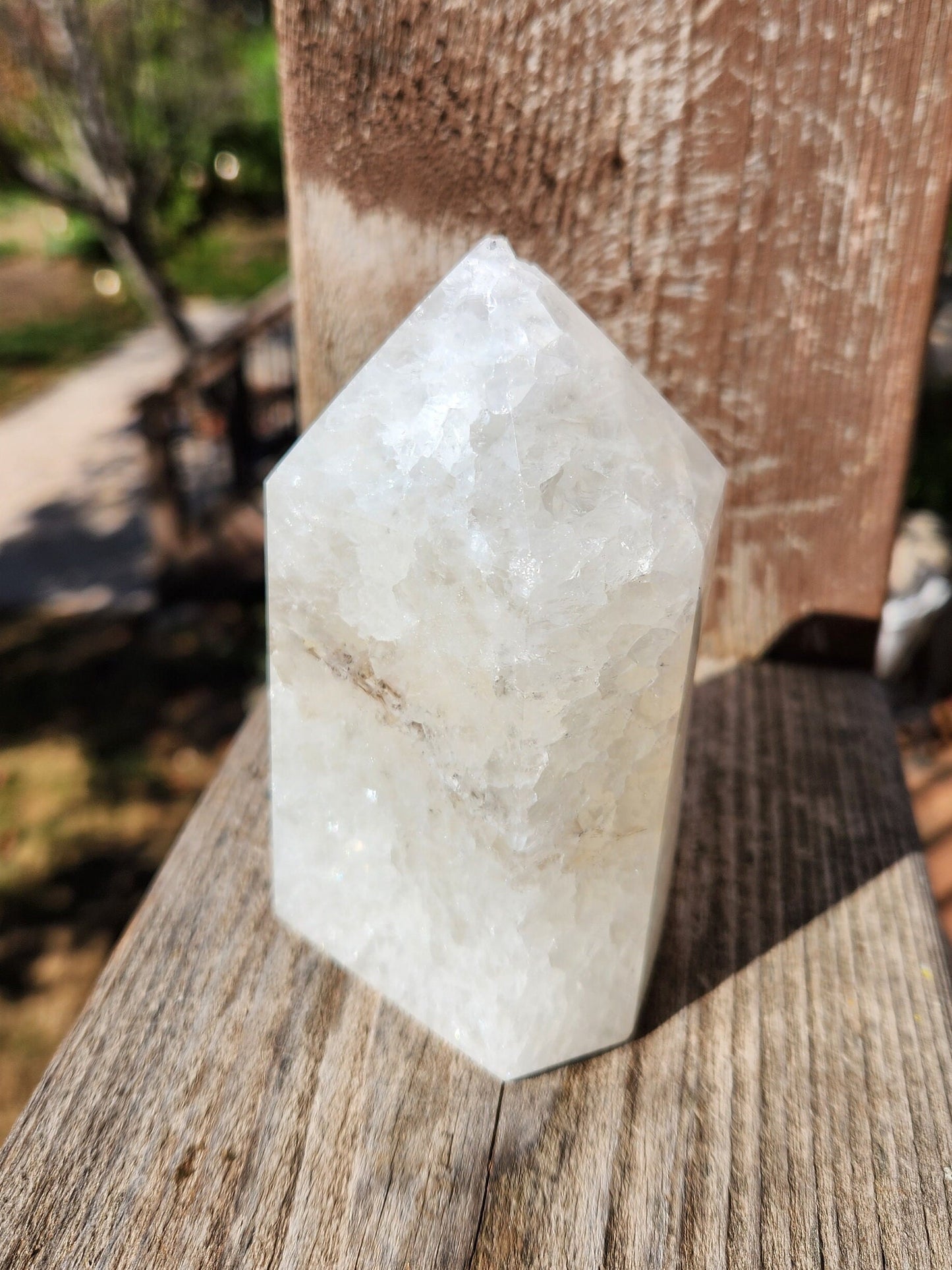 White Druzy Agate Crystal Tower with Rainbows