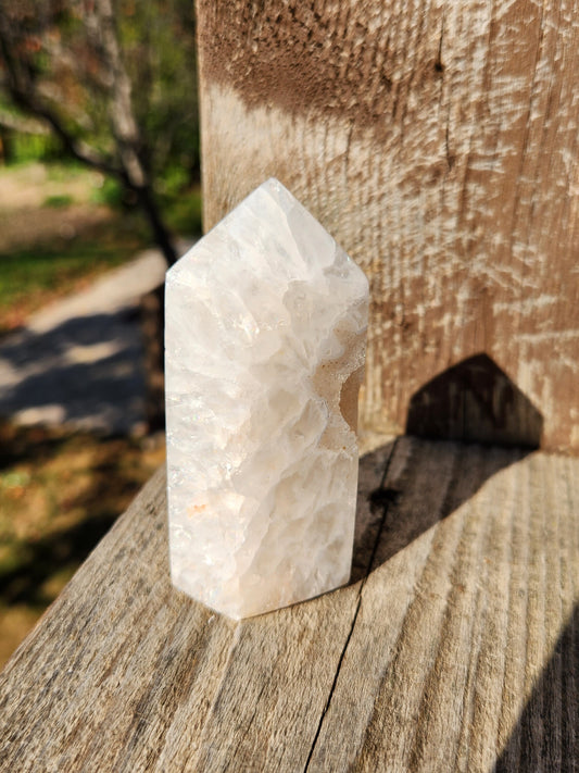 Gorgeous Unique White Druzy Agate Crystal Rock Tower