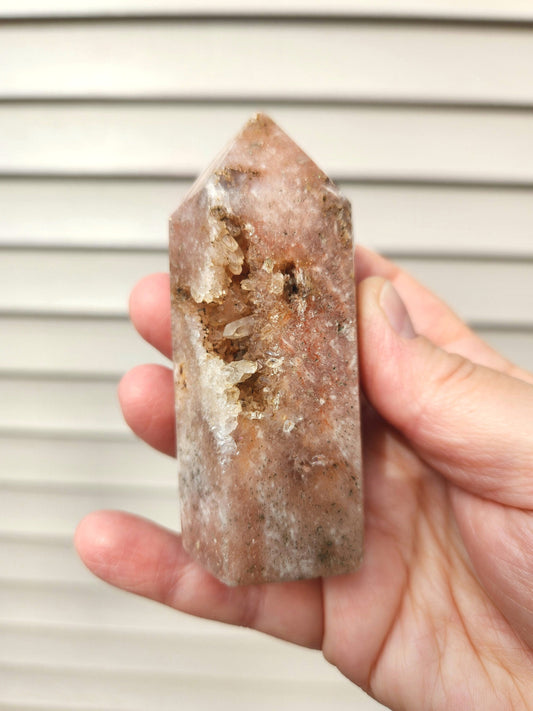Beautiful Big Cystals Druzy Pink Amethyst Crystal Tower with Hematite inclusions!