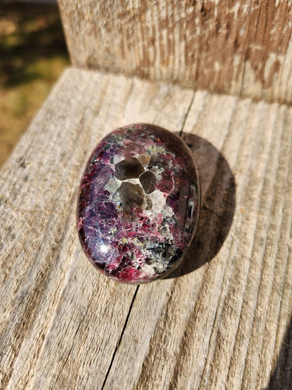 Raspberry Almandine Garnet Palm Stone: High Polished Crystal from India
