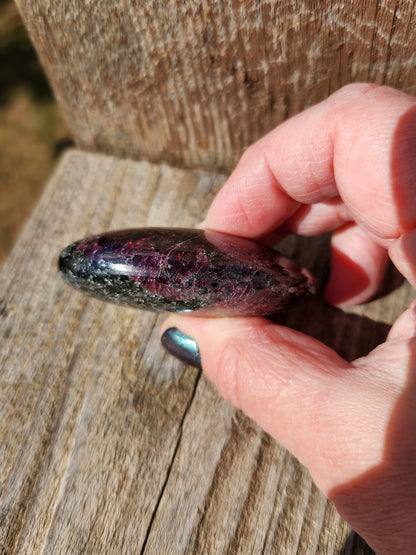 Raspberry Almandine Garnet Palm Stone: High Polished Crystal from India