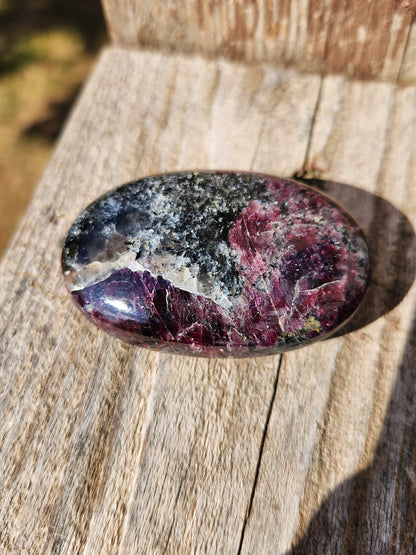 Raspberry Almandine Garnet Palm Stone: High Polished Crystal from India
