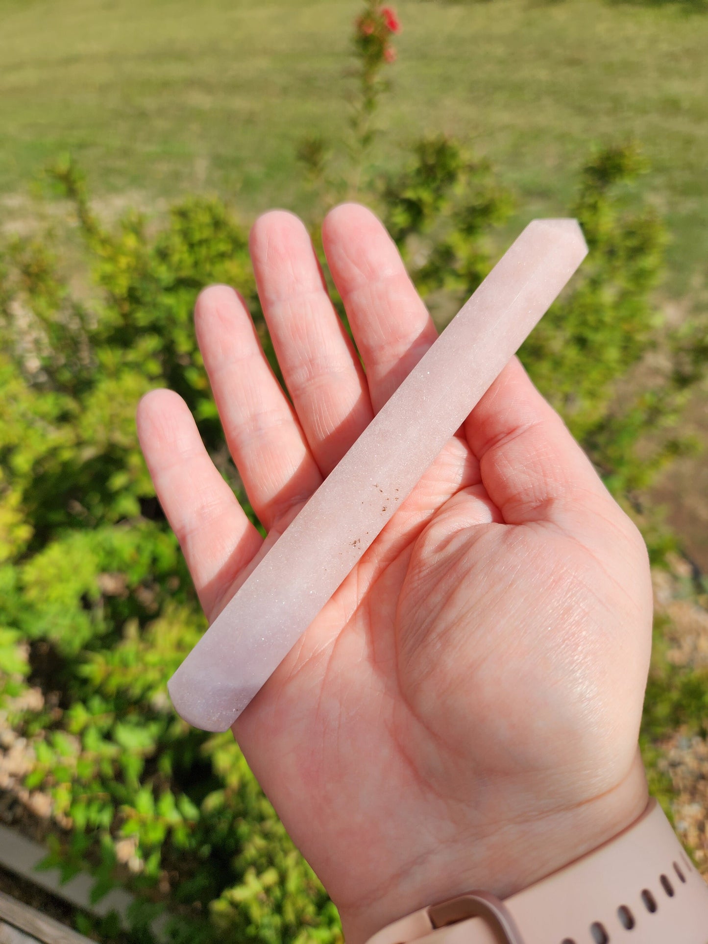 Beautiful Smooth Sparkly 6 Point Light Pink Amethyst Crystal Wand