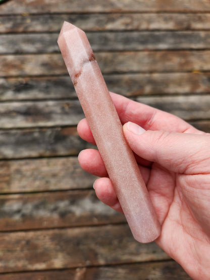 Sparkly Pink Amethyst Crystal Wand with Banding - Heart Chakra