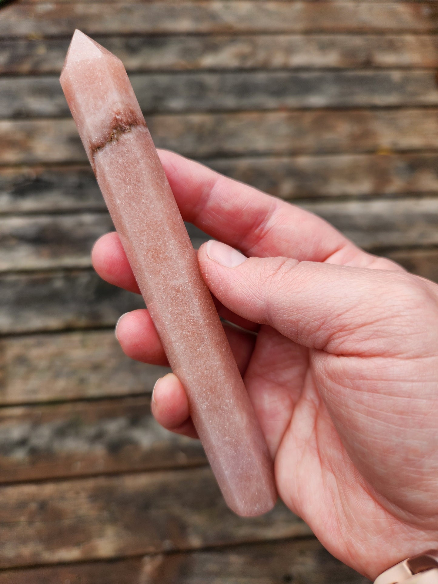 Sparkly Pink Amethyst Crystal Wand with Banding - Heart Chakra