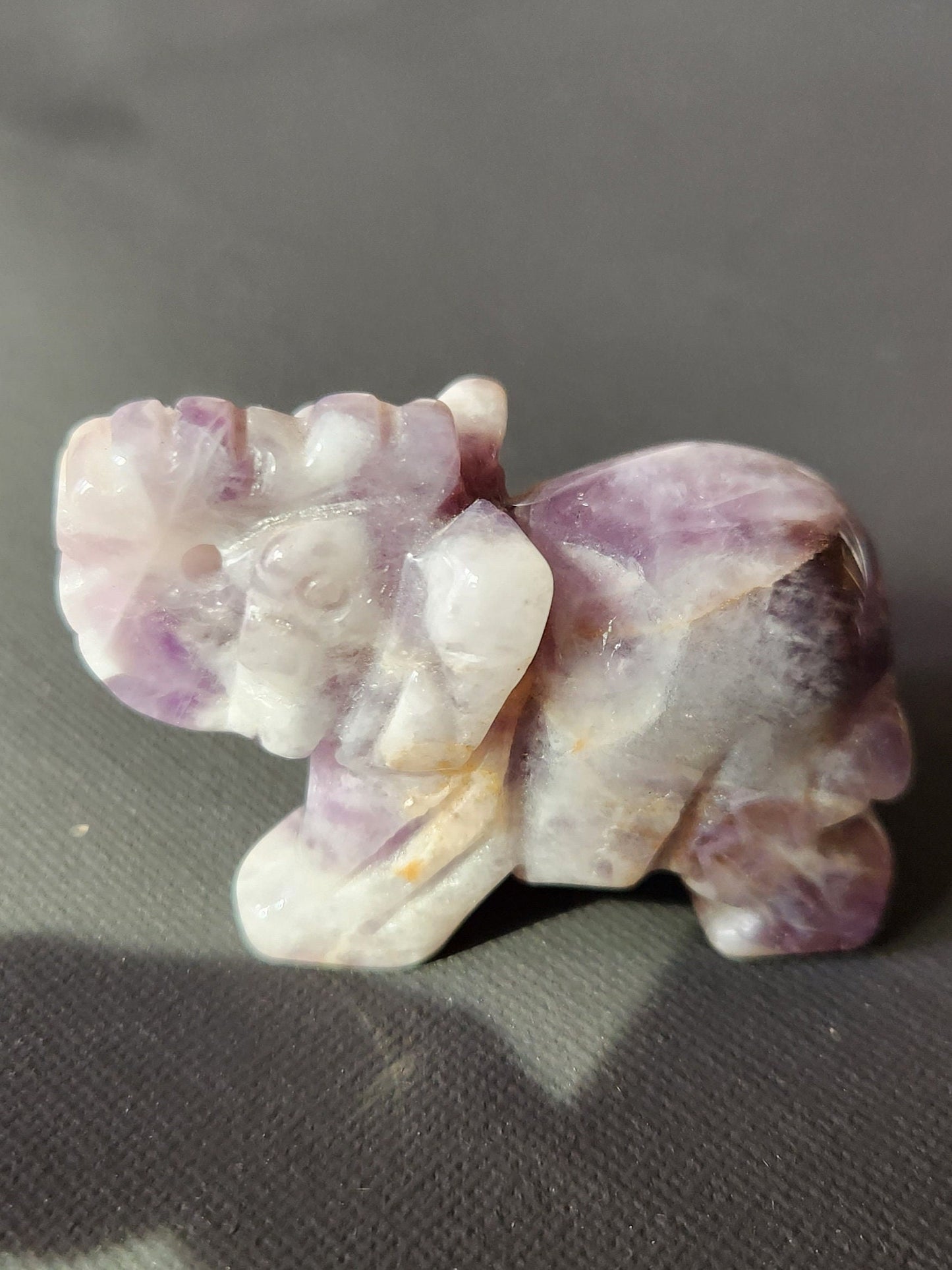 Carved Dream Amethyst Elephant: Tiny Crystal Figurine