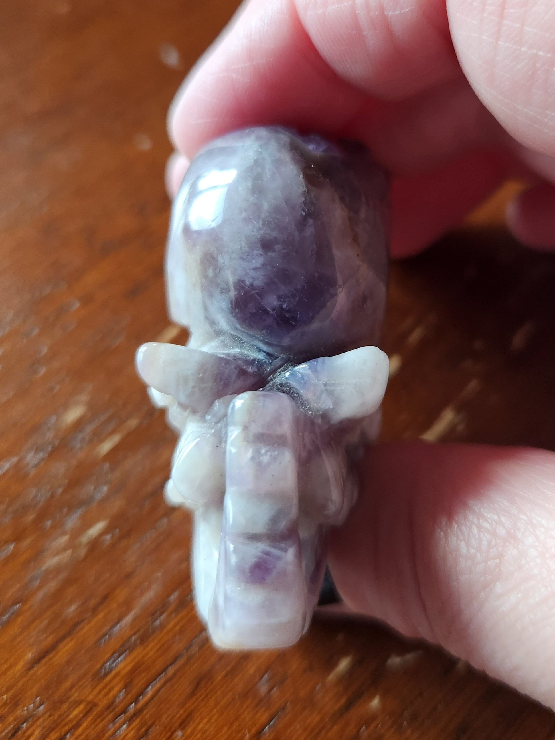 Carved Dream Amethyst Elephant: Tiny Crystal Figurine