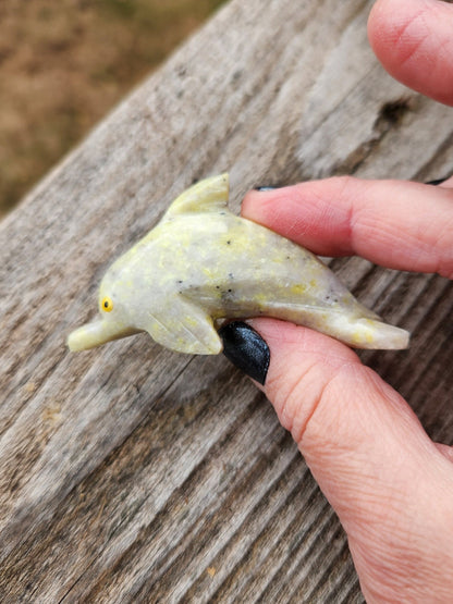 Carved Dolomite Calcite Dolphin Crystal: High Polish Stone Carving