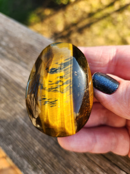 Flashy Tiger's Eye Palm Stone: Natural Polished Crystal