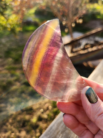 Rainbow Fluorite Crystal Half Moon: Colorful Candy Stone
