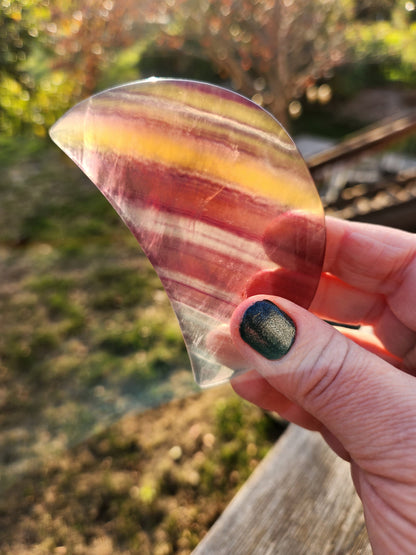 Rainbow Fluorite Crystal Half Moon: Colorful Candy Stone