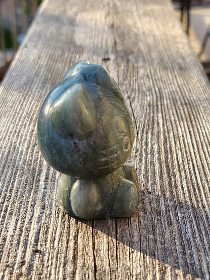 Labradorite Hello Kitty Crystal: Hand Carved Rainbow Flash Stone