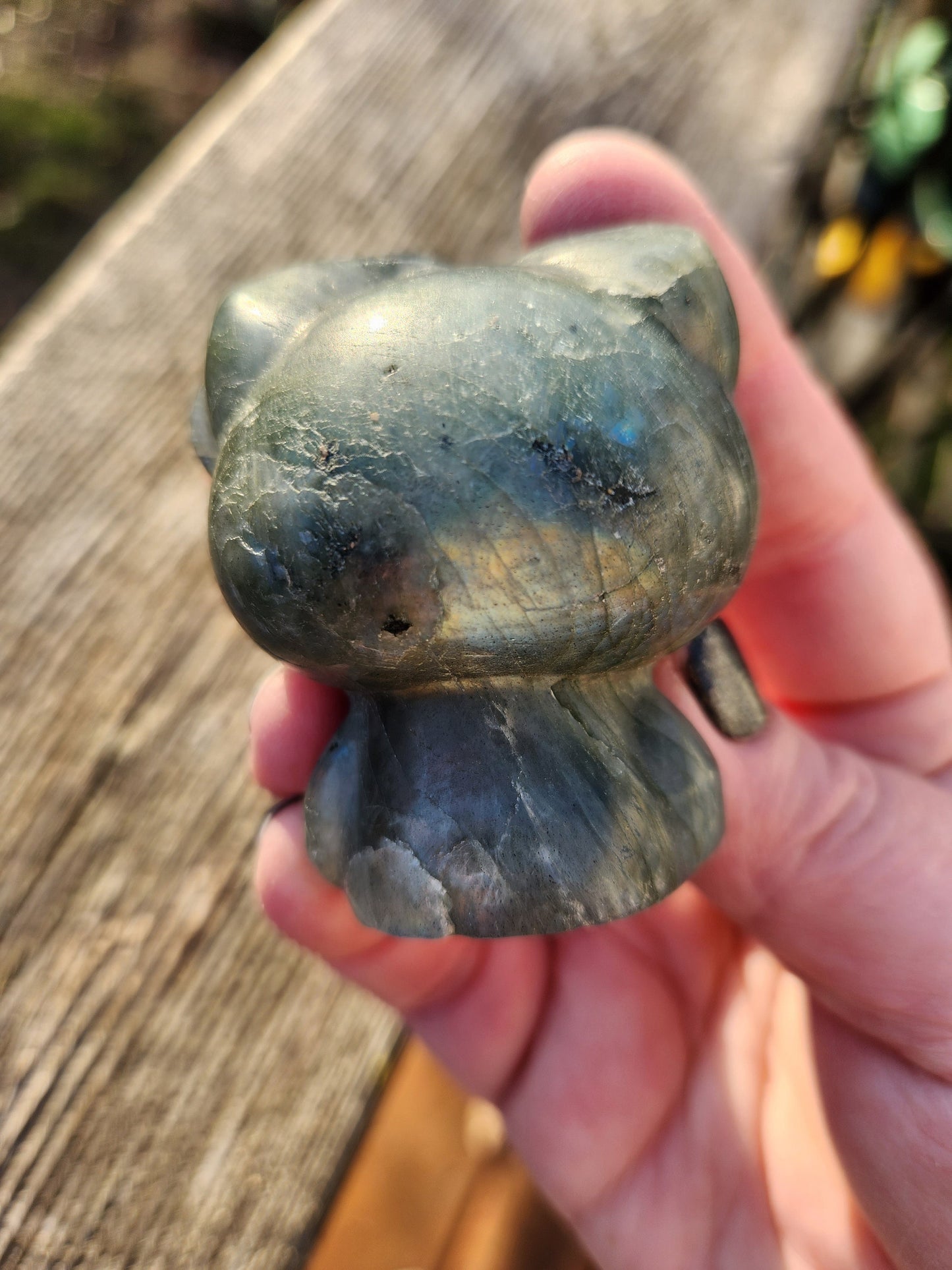 Labradorite Hello Kitty Crystal: Hand Carved Rainbow Flash Stone