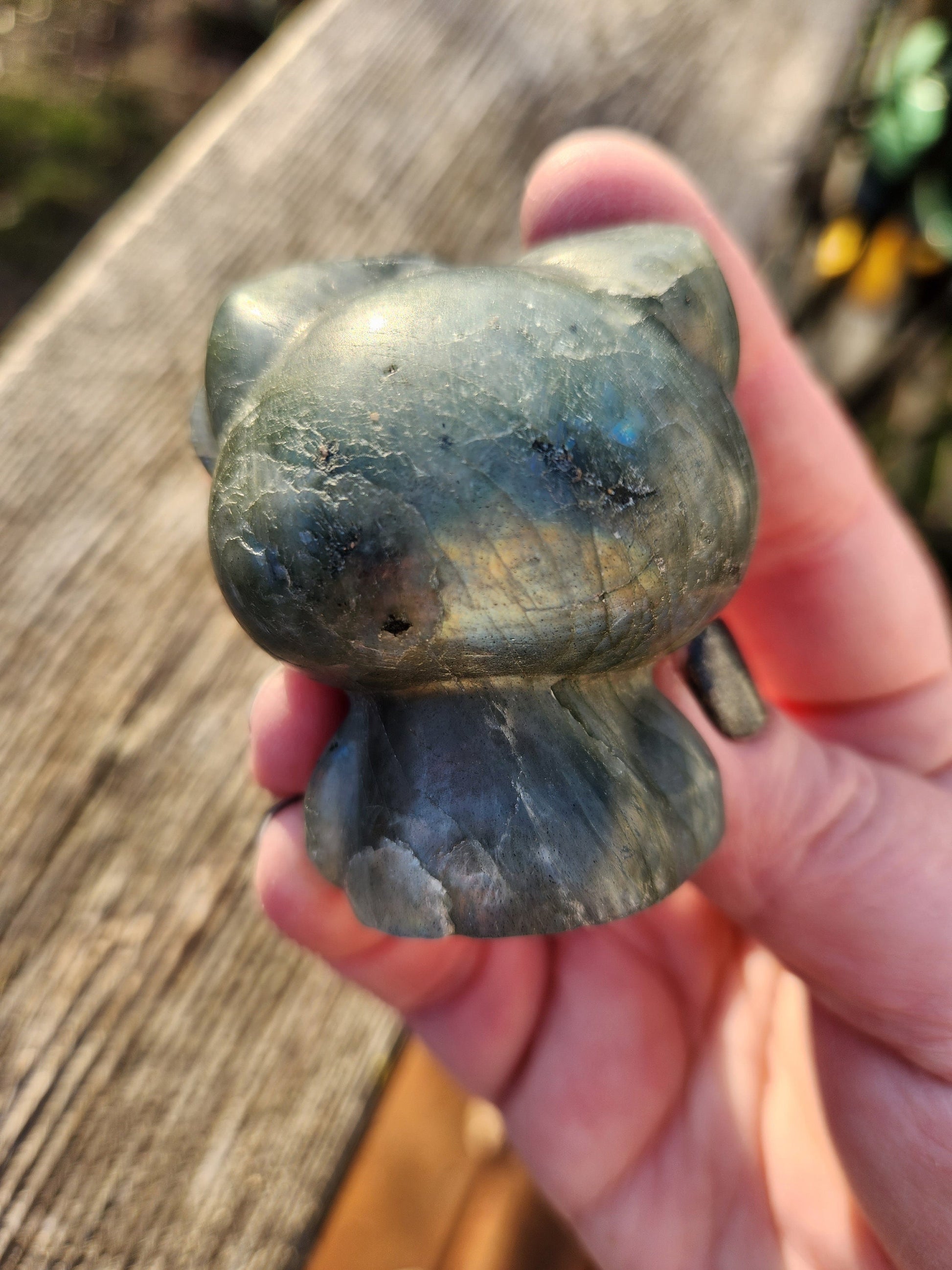 Labradorite Hello Kitty Crystal: Hand Carved Rainbow Flash Stone