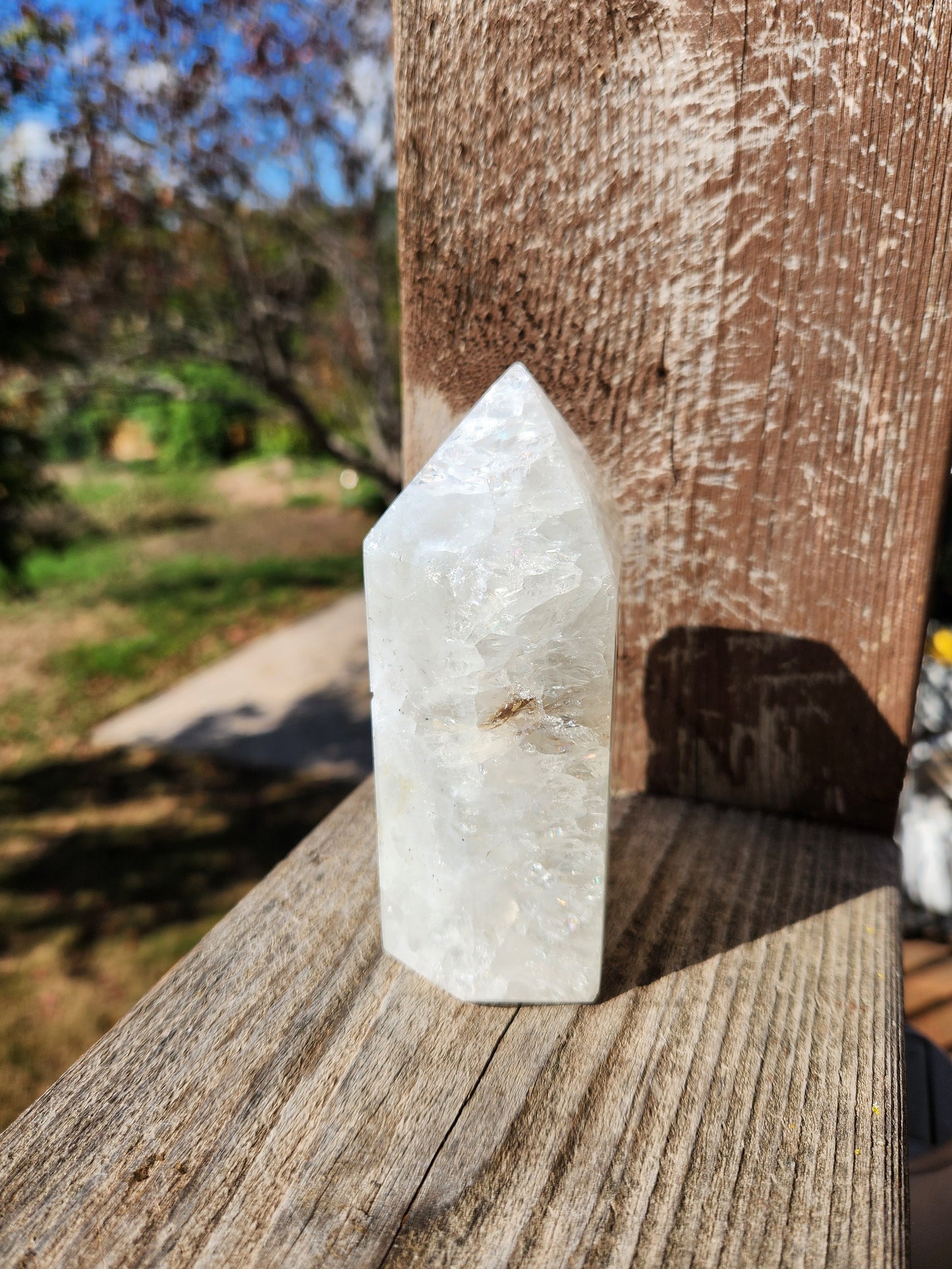 White Druzy Agate Crystal Tower with Rainbows