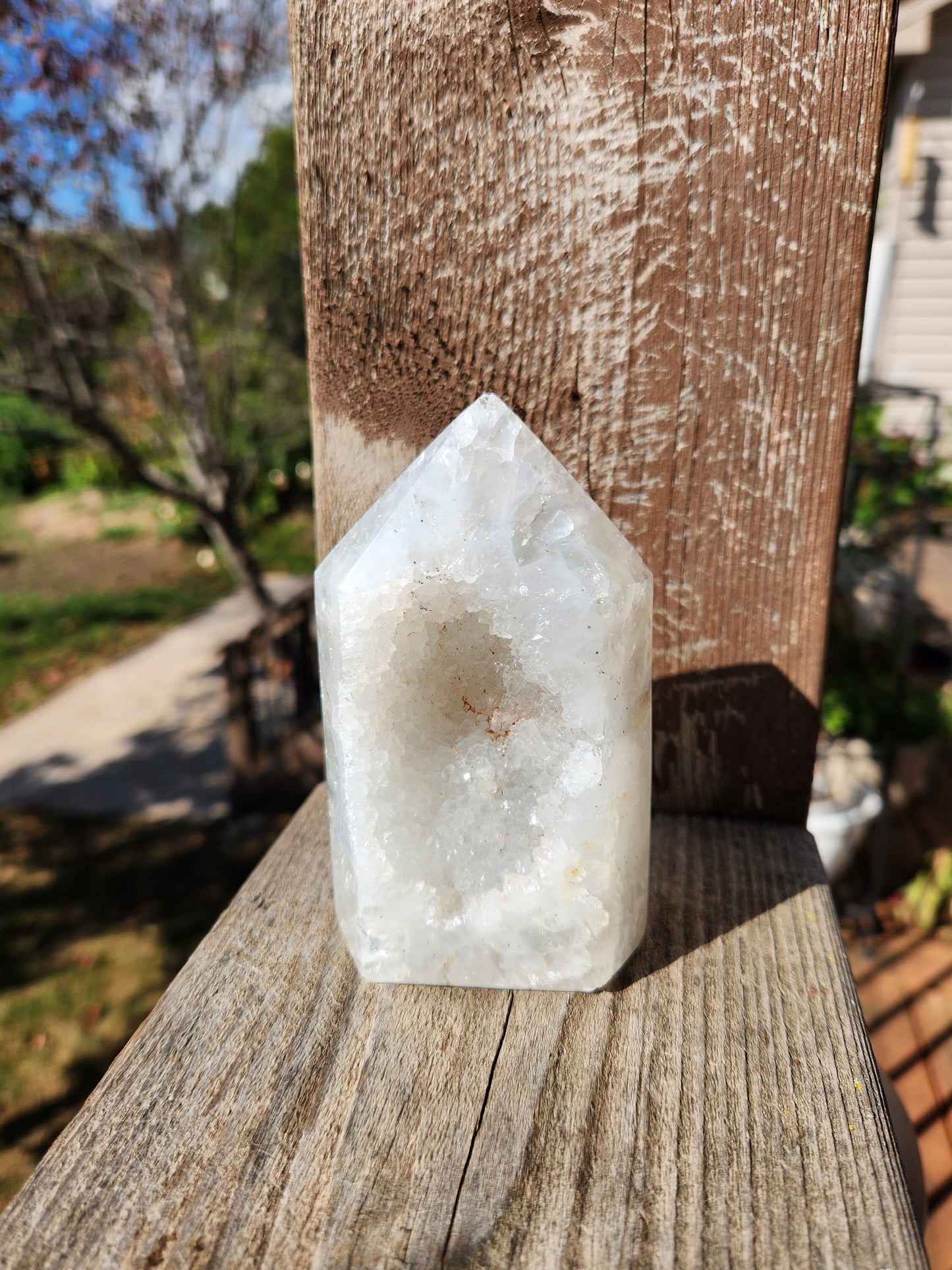 Gorgeous Unique White Druzy Agate Crystal Rock Tower Rainbows