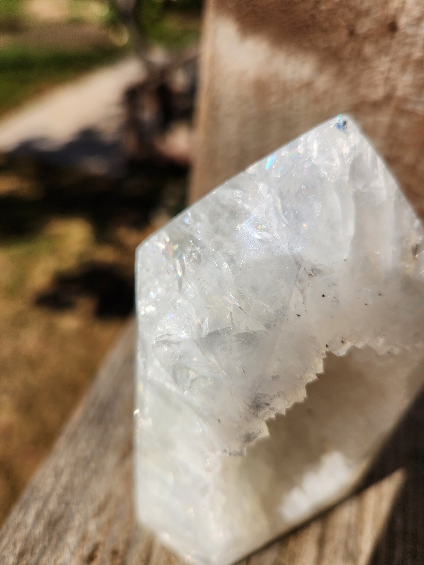 Gorgeous Unique White Druzy Agate Crystal Rock Tower Rainbows